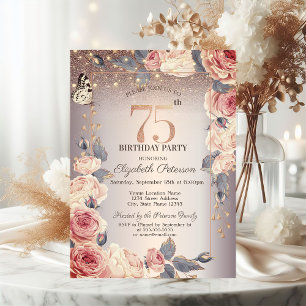 Luxury Floral,Butterfly,Lights 75th Birthday   Invitation