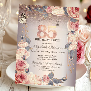 Luxury Floral,Butterfly,Lights 85th Birthday   Invitation