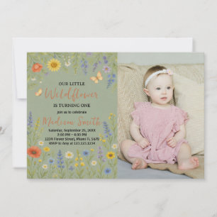 Luxury Floral First Birthday Invitation with photo