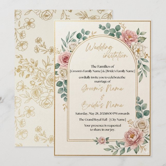 Luxury Floral Frame Wedding Invitation (Front/Back)