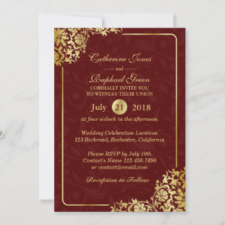 Luxury Floral Gold Lace RSVP Wedding Invitation