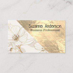 Luxury Floral   Gold Metal Texture  Business Card