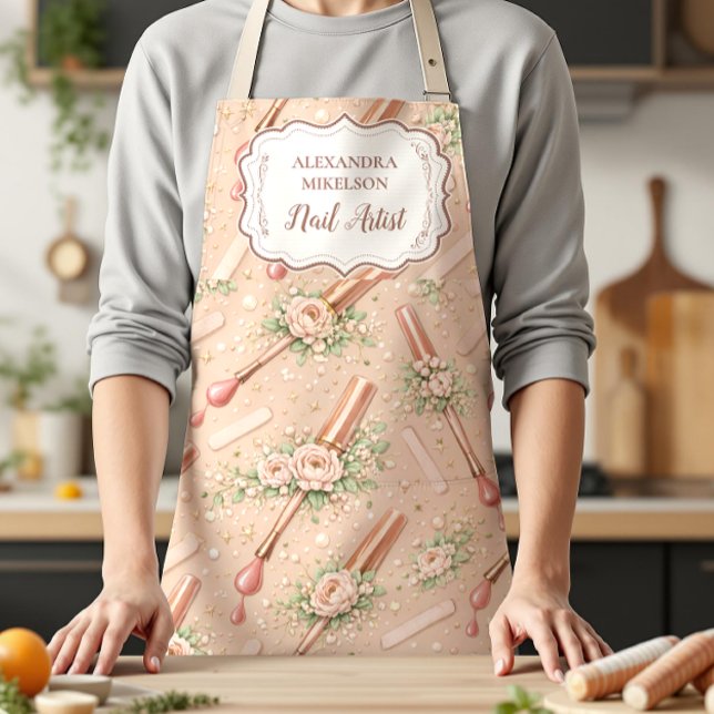 Luxury Floral Nail Artist Business Apron (Creator Uploaded)