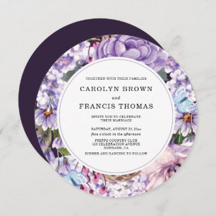 Luxury Floral Purple Watercolor Wedding Invitation