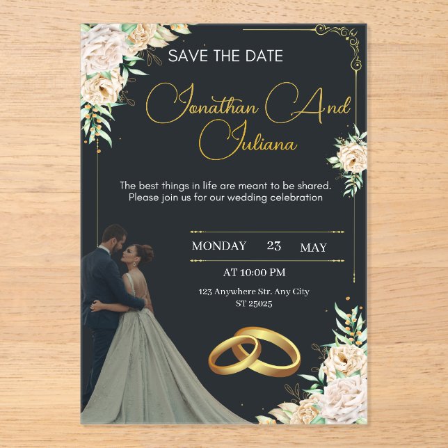 Luxury Floral Save Acrylic Wedding Invitation (Front)