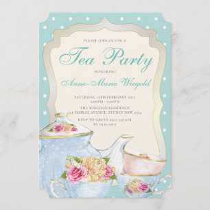 Luxury Floral Tea Party Polka dot Invitation