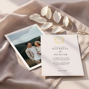 Luxury Floral Vine Crest Monogram Wedding Photo