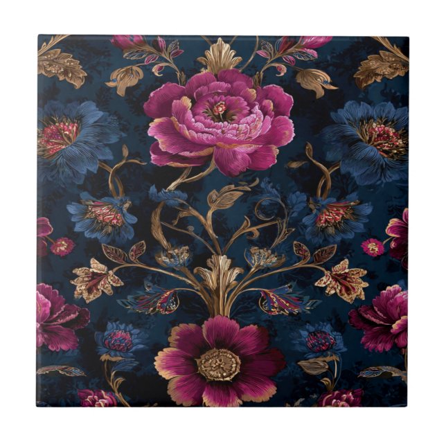 Luxury Floral Vintage Royal Ceramic Tile (Front)
