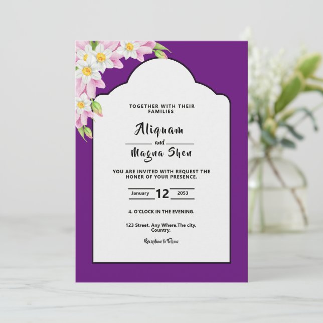 Luxury floral wedding invitations card design (Standing Front)