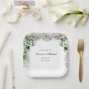 Luxury Floral Wedding Soft Pink Botanical Theme Paper Plate