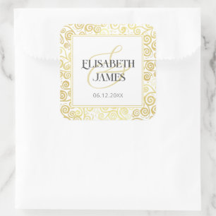 Luxury Flourish Chic Winter White And Gold Wedding Square Sticker