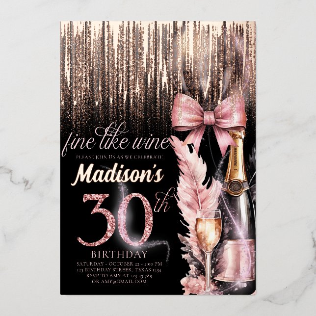 Luxury Foil 30th Rose Wine Adult Birthday (Front)