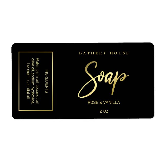 Luxury Foil Black And Gold Soap Packaging Labels (Front)