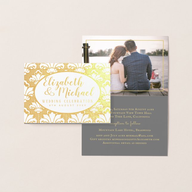 Luxury FOIL PHOTO Folded Elegant DAMASK WEDDING Foil Card (Display)
