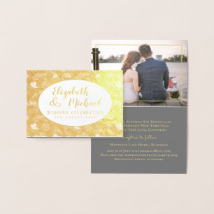 Luxury FOIL PHOTO Folded Elegant Leaves WEDDING Card