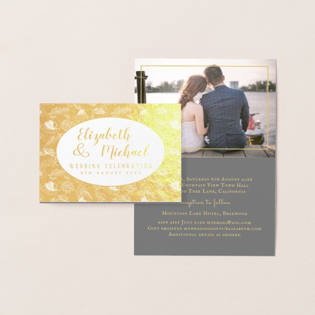 Luxury FOIL PHOTO Folded Elegant Leaves WEDDING Foil Card (Display)