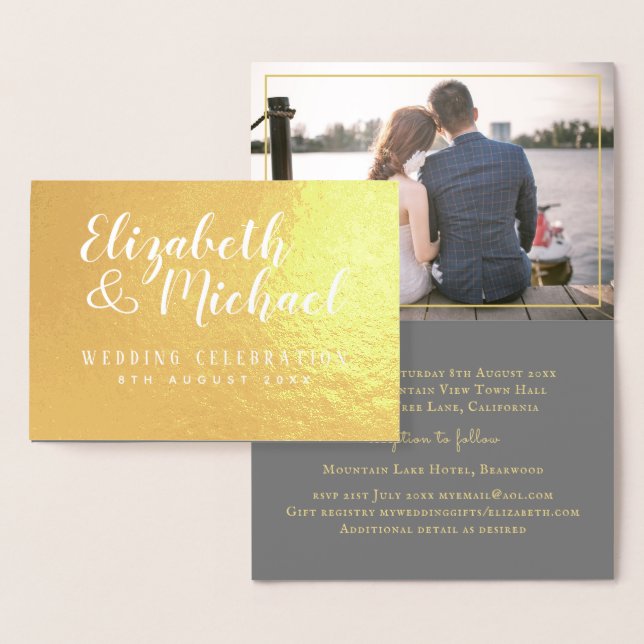Luxury FOIL PHOTO Folded Elegant Modern WEDDING Foil Card (Display)