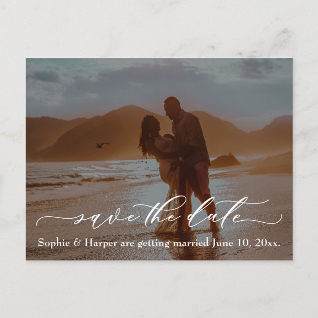 Luxury Font Typography Romantic Beach Photo Postcard (Front)