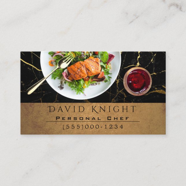 Luxury Food Chef Catering Black & Gold Marble Business Card (Front)