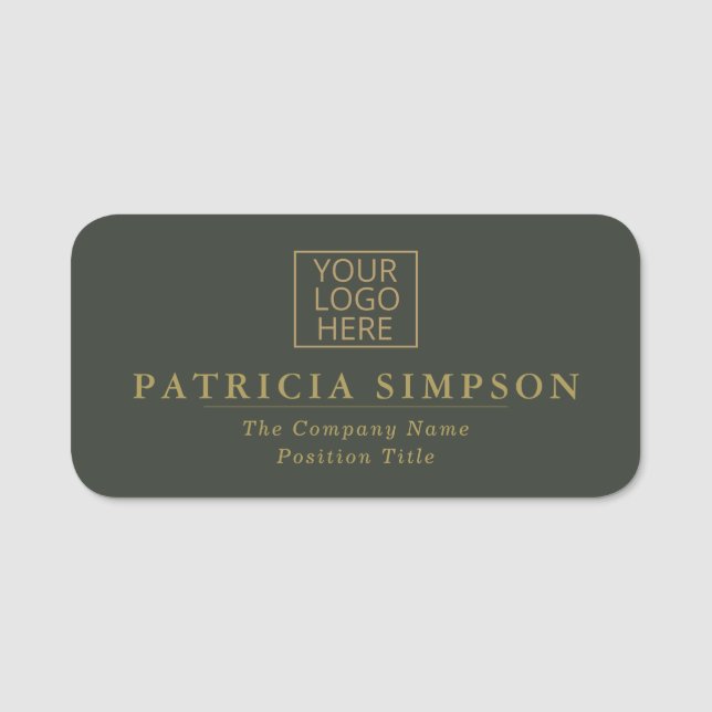 Luxury Forest Green & Golden Accents: Elegant Logo Name Tag (Front)