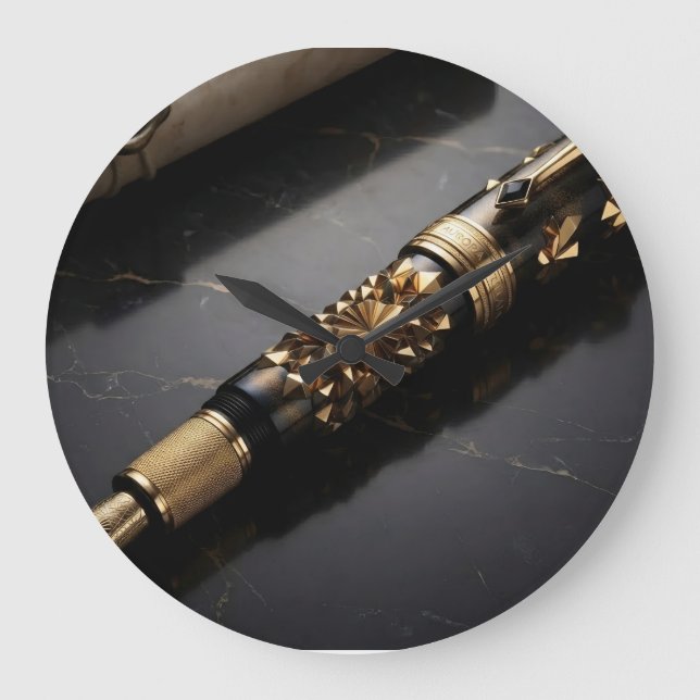 Luxury Fountain Pen Art Print Large Clock (Front)