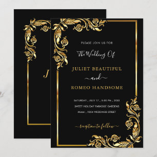 Luxury Framed Black Gold Wedding Invitation Card
