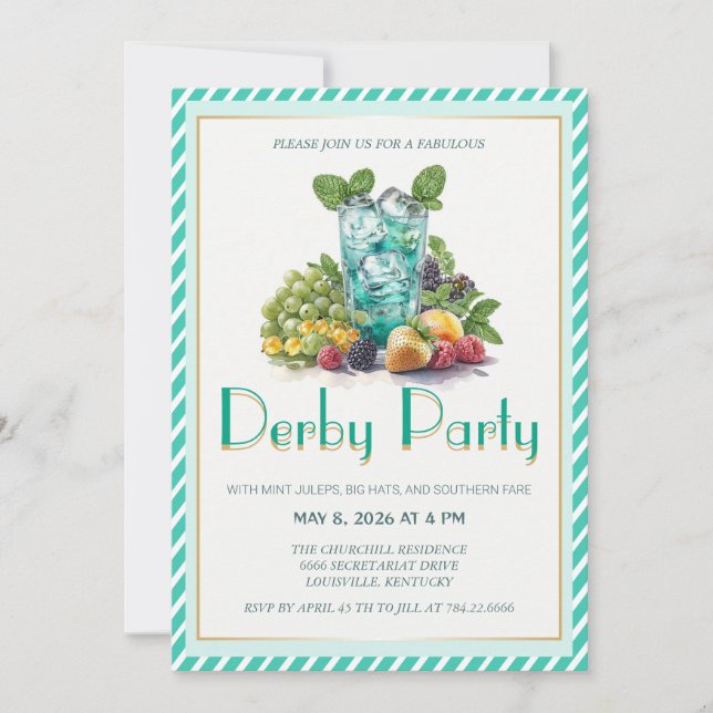 Luxury Fruit Cocktail Mint Julep Kentucky Derby In Invitation (Front)