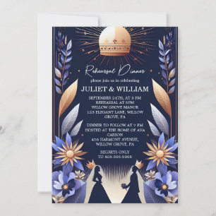 Luxury Fuchsia Crown Royal Blue Rehearsal Dinner Invitation