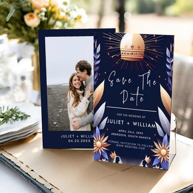 Luxury Fuchsia Crown Royal Blue Wedding Save The Date (Creator Uploaded)