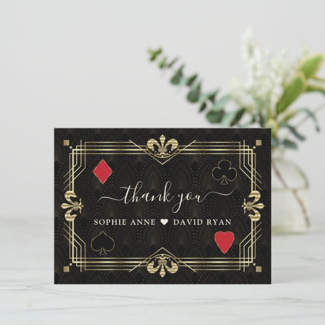 Luxury Gatsby Casino Las Vegas Poker Wedding  Thank You Card (Standing Front)