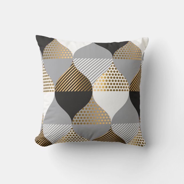 Luxury geometric: black, gold pattern cushion (Front)