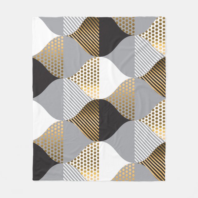 Luxury geometric: black, gold pattern fleece blanket (Front)