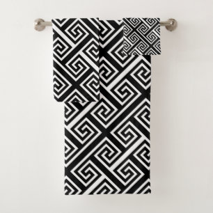 Luxury geometric Greek meander bathroom towel set