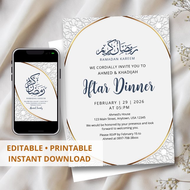 Luxury Geometric Islamic Arch Ramadan Iftar Dinner Invitation (Creator Uploaded)