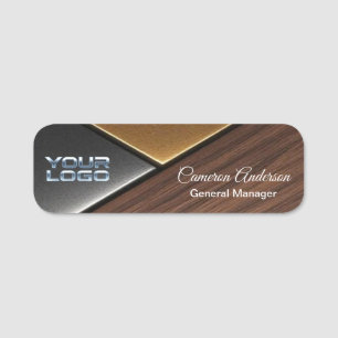 Luxury Geometric Wood Metal Name Tag