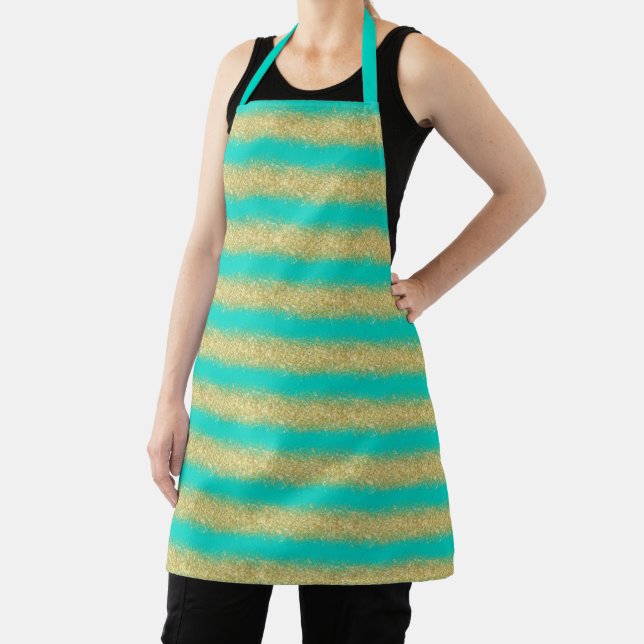 Luxury Gift Popular Turquoise Gold Glitter Apron (Insitu)