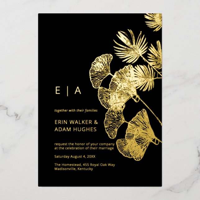 Luxury Gingko Leaf Real Gold Wedding (Front)