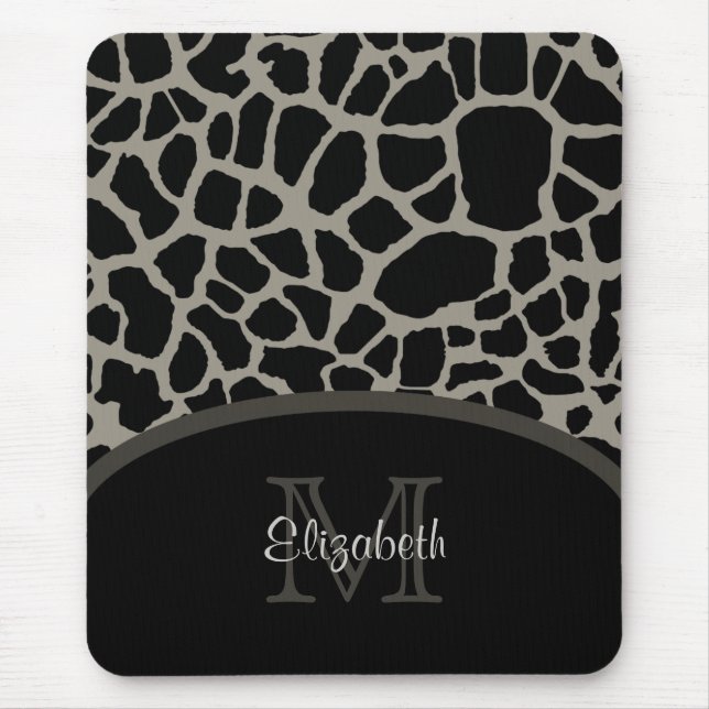 Luxury Giraffe Print Elegant Monogram and Name Mouse Pad (Front)