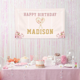Luxury Girl Birthday Pink Gold Tennis Banner