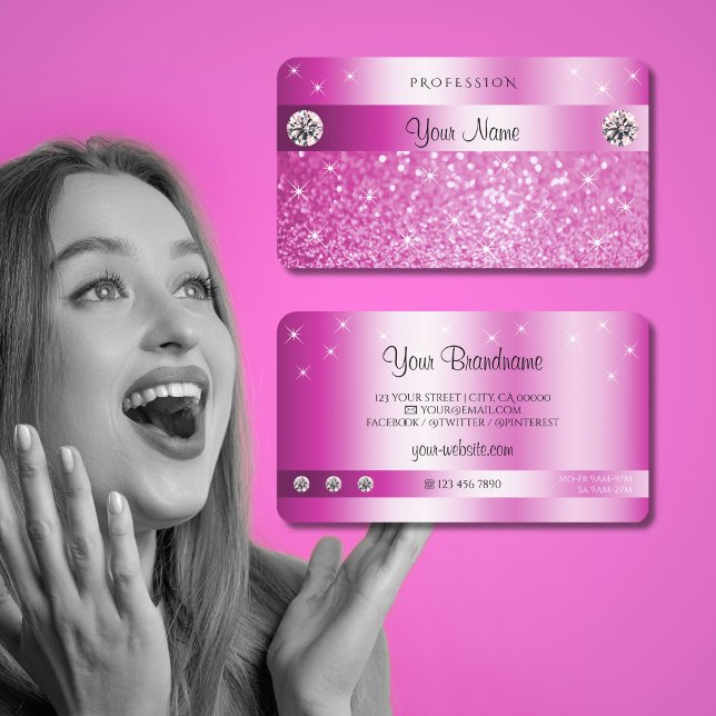 Luxury Girly Pink Glitter Sparkling Stars Diamonds Business Card (Creator Uploaded)
