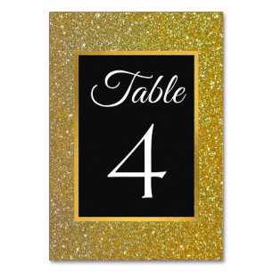 Luxury Glam Black and Gold Glitter Wedding  Table Number