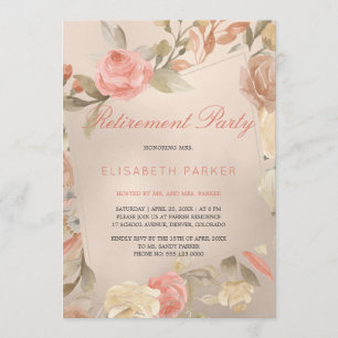 Luxury Glam Coral Gold Floral Retirement Party Invitation
