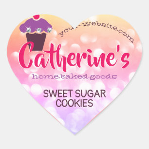 Luxury Glam Cute Girly Pink Glitter Cupcake Baking Heart Sticker