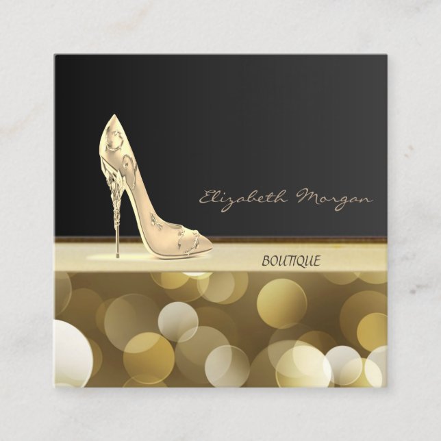Luxury Glam Elegant,Bokeh,Heel Square Business Card (Front)