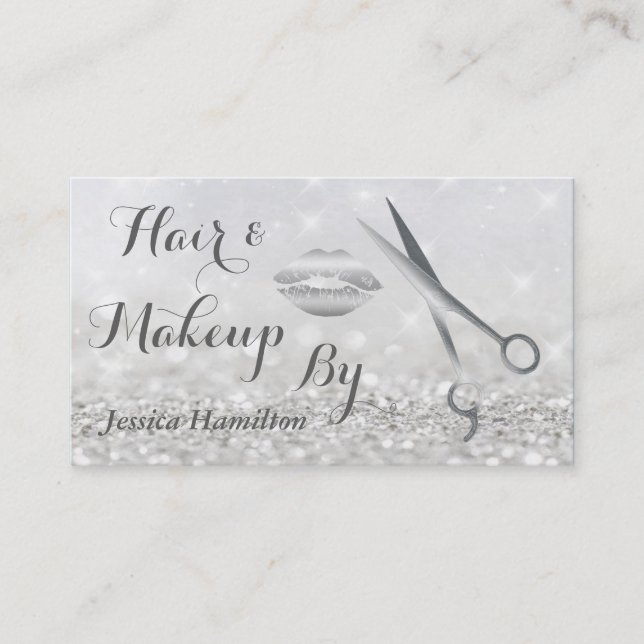 Luxury glam elegant faux glitter hair and makeup business card (Front)