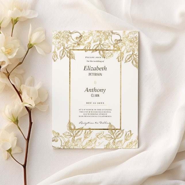 Luxury glam elegant white gold floral Wedding Invitation (Luxury glam elegant white gold floral Wedding )