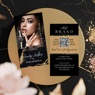 Luxury Glam Eye Lashes Extensions Black Gold Agate Business Card