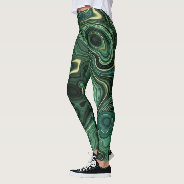 Luxury Glam Green Colourful Abstract Pattern Leggings (Left)