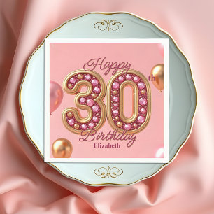 Luxury Glam Pink and Gold Gemstone 30th Birthday  Napkin