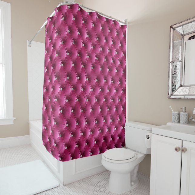 Luxury Glam Pink Faux Velvet Shower Curtain (In Situ)
